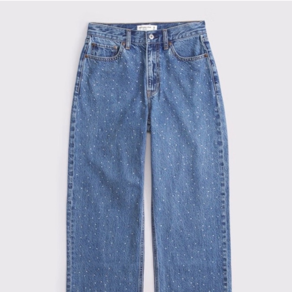 Abercrombie & Fitch The Loose High Rise Curve Love Straight Leg Rhinestone Jean
